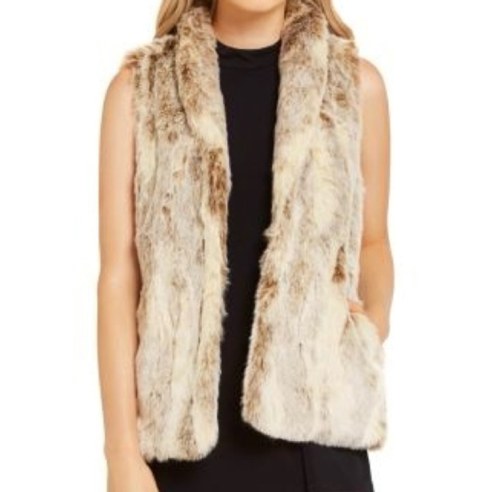 Donna Salyers Fabulous Furs Plush Tan Faux Fur Vest Size M Luxurious